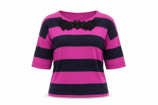 Preworn Womens Purple Striped  Basic T-Shirt Size 6