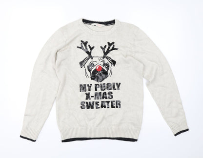 Preloved H&M Girls Brown   Pullover Jumper Size 13-14 Years  - My pugly x-mas jumper - Front