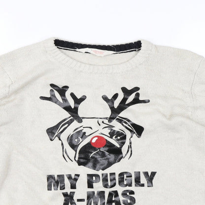 Preloved H&M Girls Brown   Pullover Jumper Size 13-14 Years  - My pugly x-mas jumper - Detail