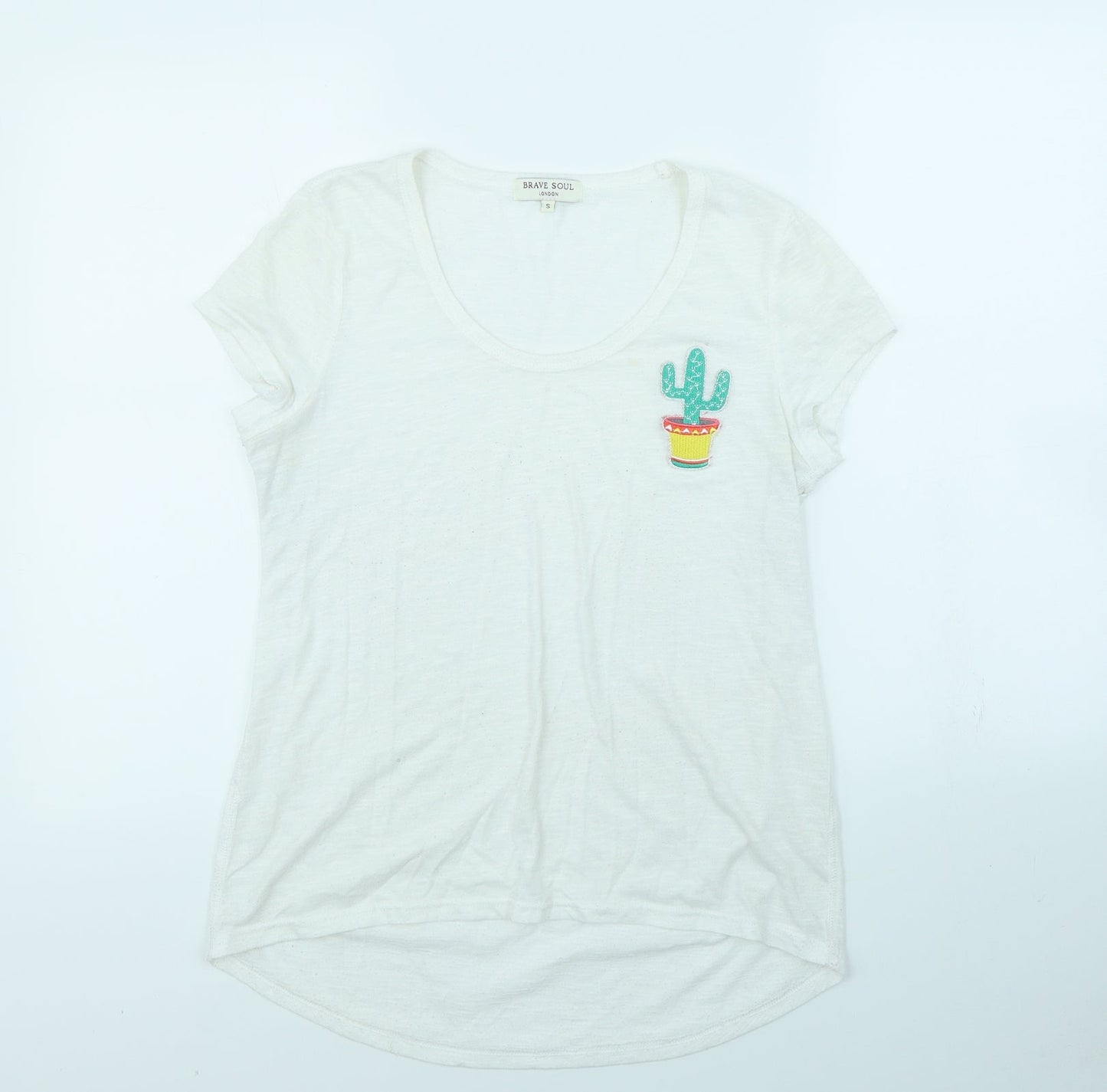 Brave Soul Womens White   Basic T-Shirt Size S  - Cactus