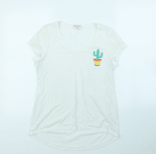 Brave Soul Womens White   Basic T-Shirt Size S  - Cactus