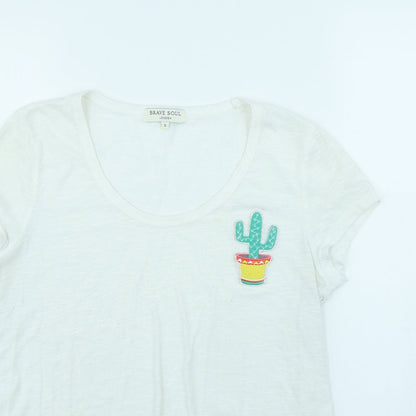 Preloved Brave Soul Womens White   Basic T-Shirt Size S  - Cactus - Detail