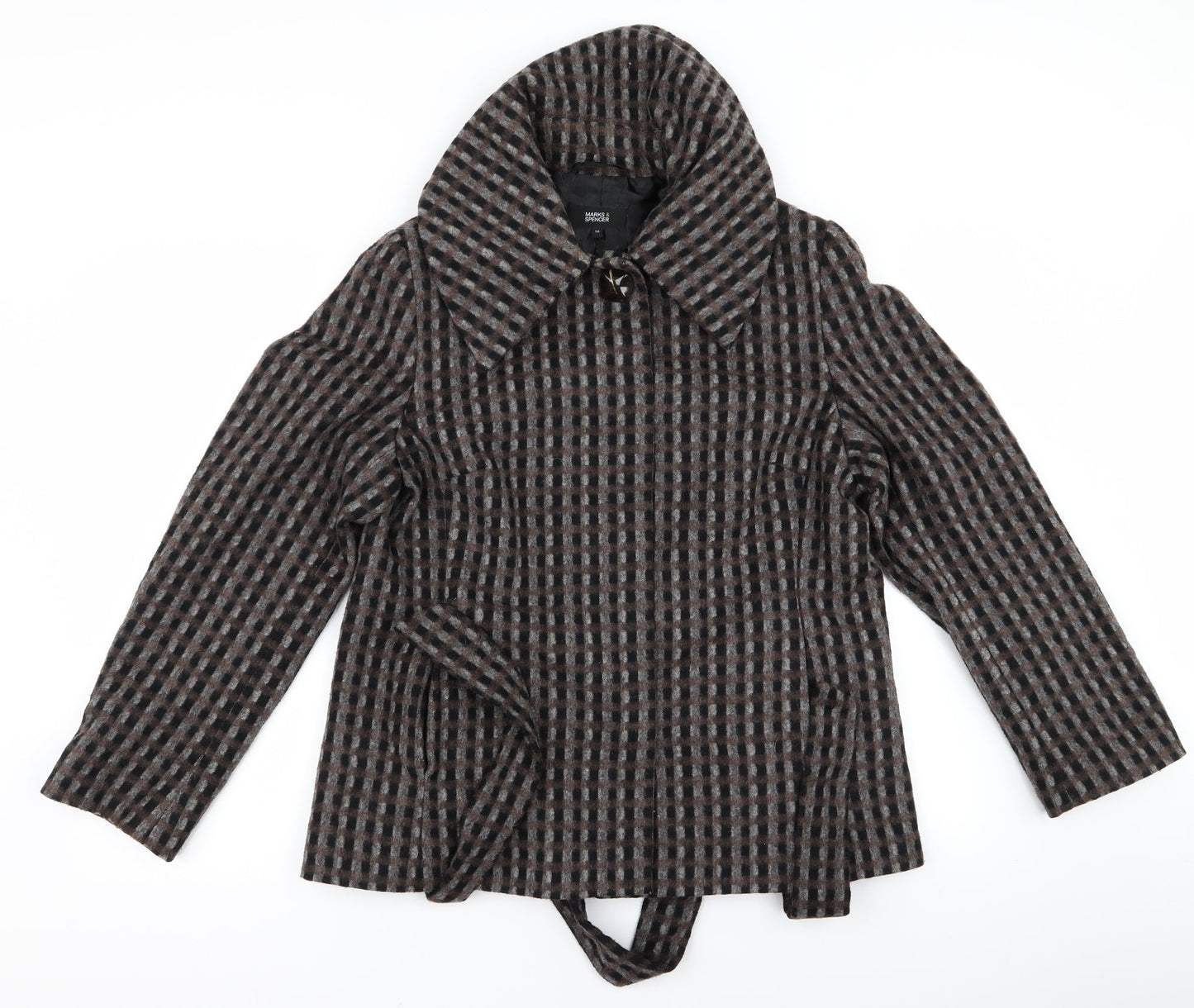 m&s Womens Brown Check  Overcoat Jacket Size 14