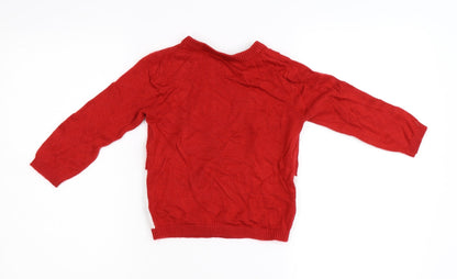 Preloved M&Co Girls Red  Knit Pullover Jumper Size 2-3 Years  - Winter Penguin - Back