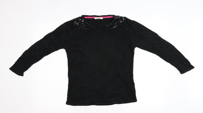 Preloved M&S Womens Black  Knit Pullover Jumper Size 8  - Embellished - Front
