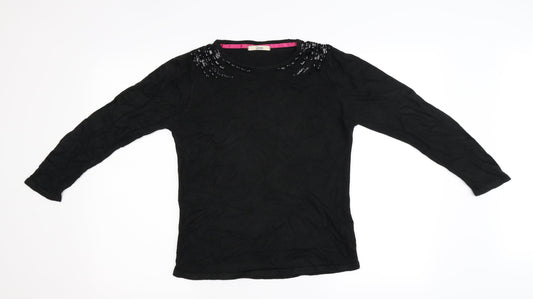 M&S Womens Black  Knit Pullover Jumper Size 8  - Embellished