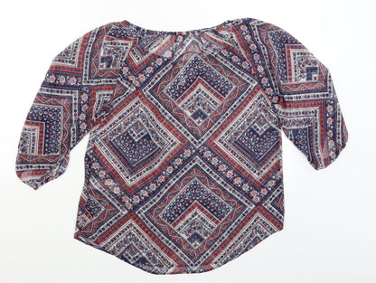 Red Herring Womens Blue Floral  Basic Blouse Size 10