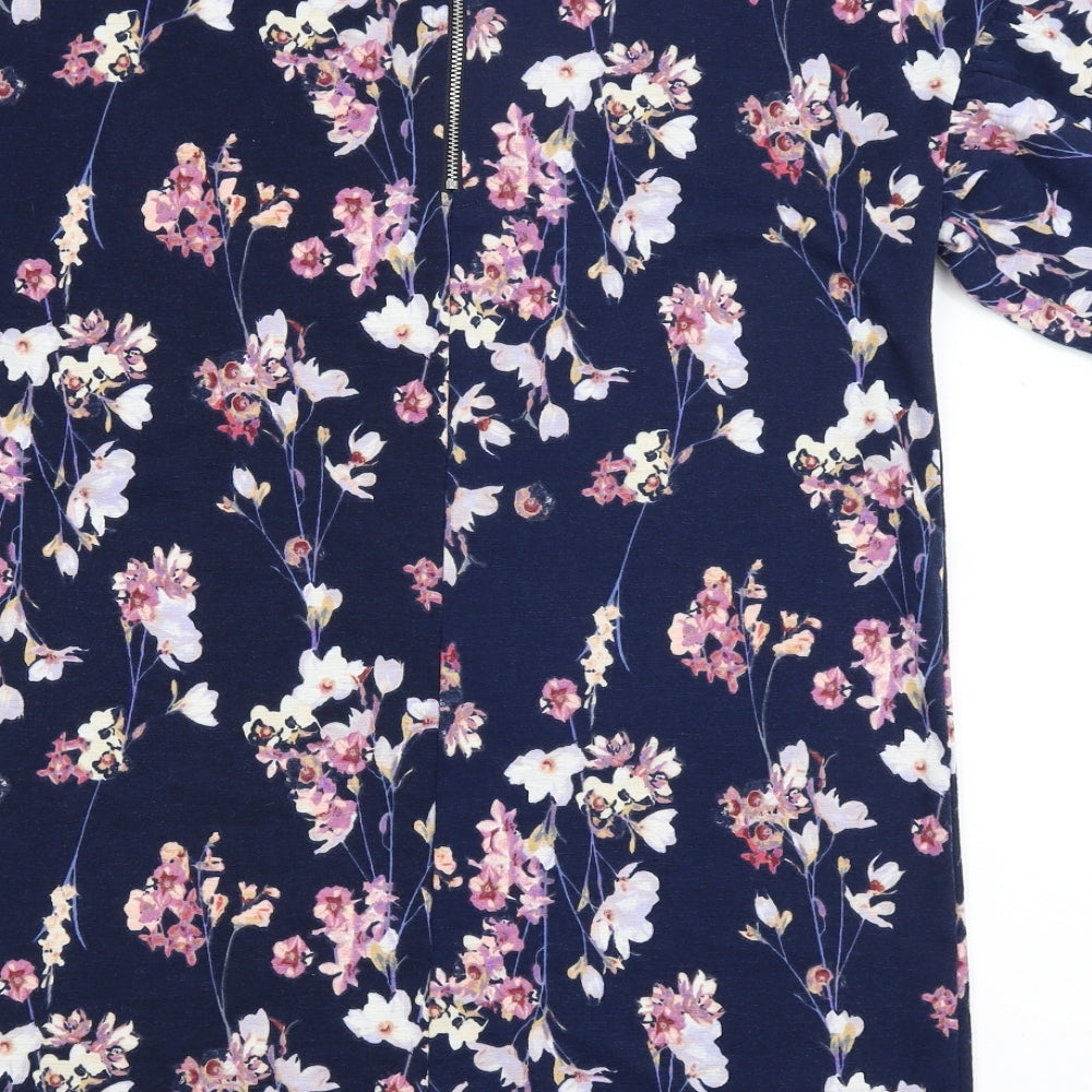 F&F Womens Blue Floral  Tunic T-Shirt Size 8