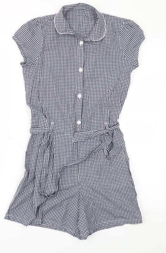 George Girls Blue Check  Jumpsuit One-Piece Size 11-12 Years