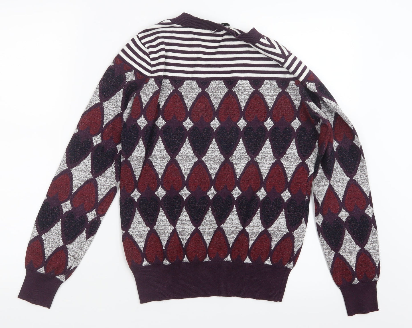 Steps Womens Purple Geometric Knit Pullover Jumper Size M