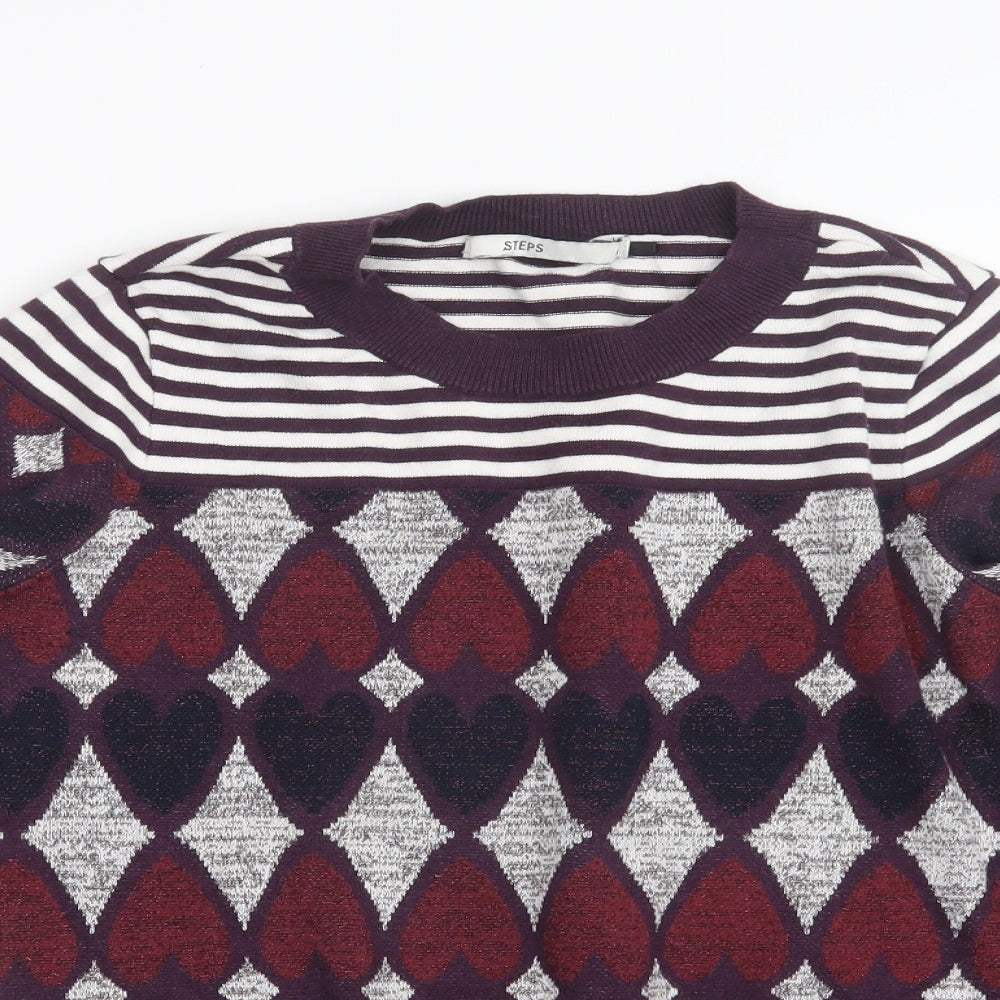 Steps Womens Purple Geometric Knit Pullover Jumper Size M