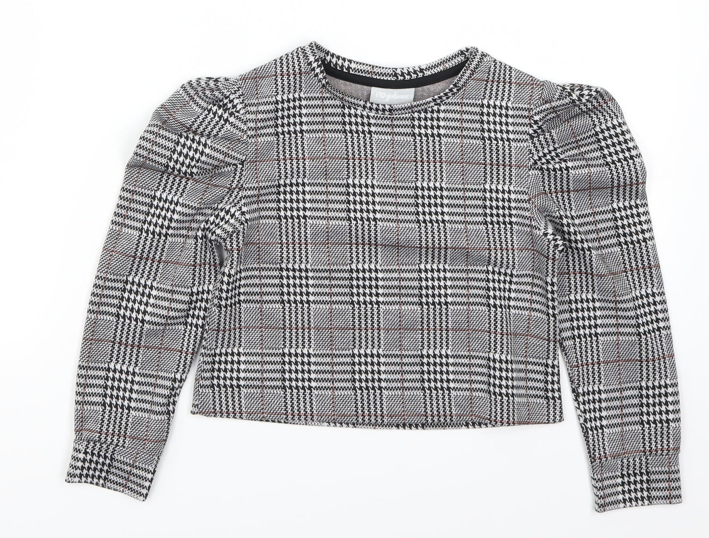 Matalan Girls Grey Houndstooth  Basic T-Shirt Size 8 Years