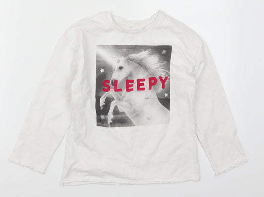 George Girls White   Basic T-Shirt Size 5-6 Years  - Sleepy Unicorn