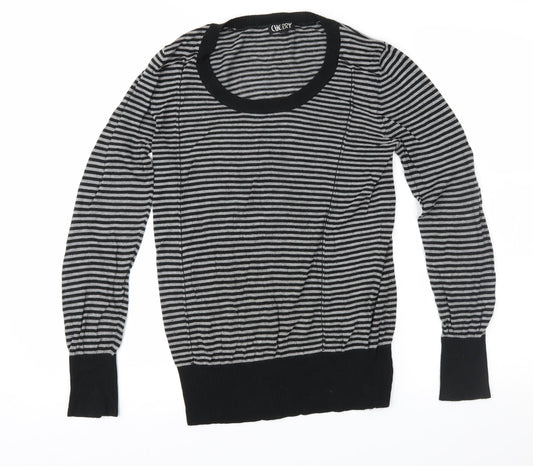 Cherry Womens Black Striped  Pullover Jumper Size S