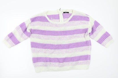 Bonmarché Womens Purple Striped Pullover Jumper Size L