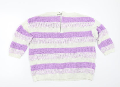 Bonmarché Womens Purple Striped Pullover Jumper Size L