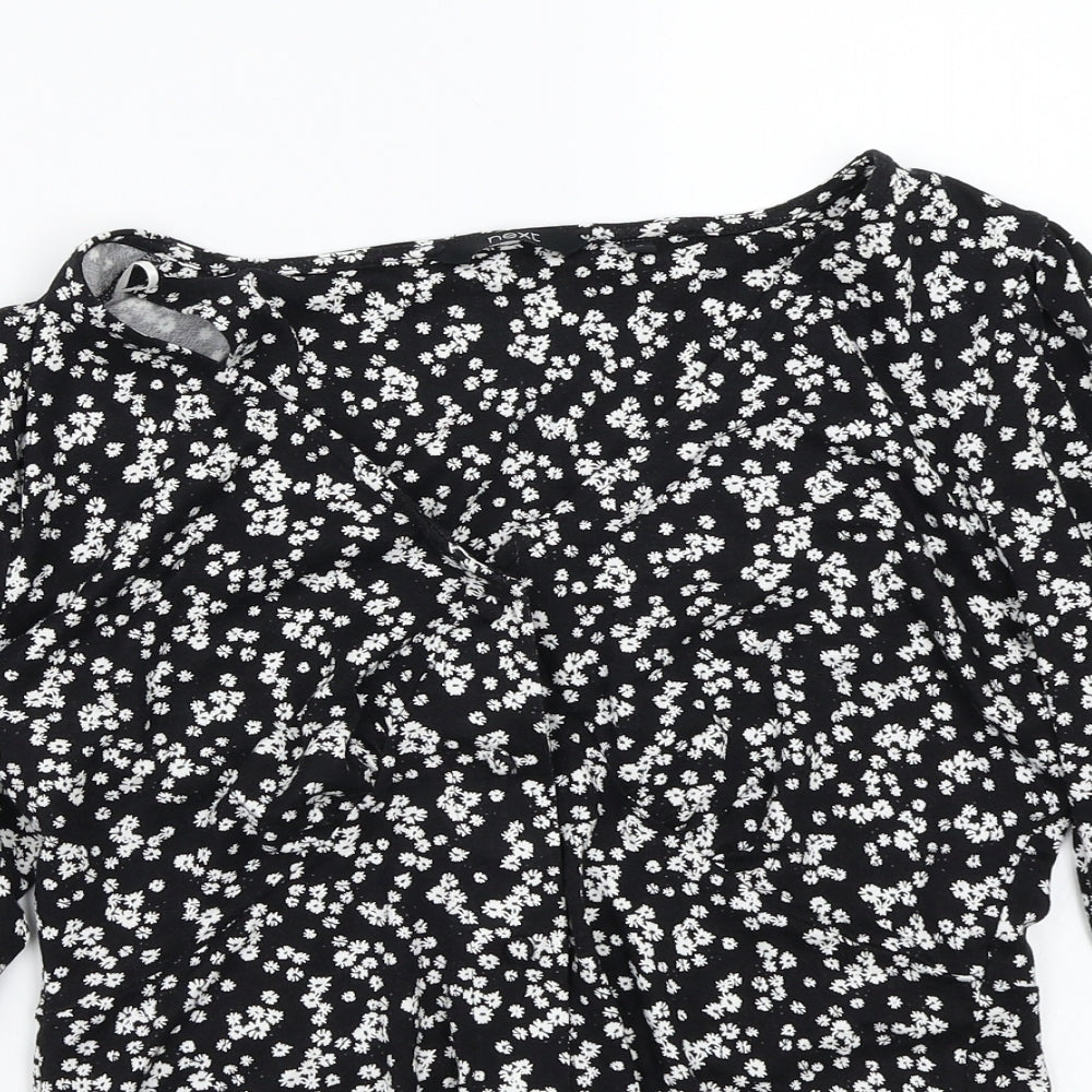 NEXT Womens Black Floral  Basic Button-Up Size 10