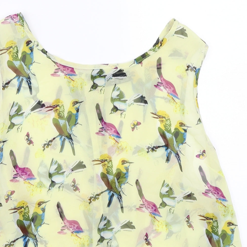 Select  Womens Yellow Floral  Basic Button-Up Size 8