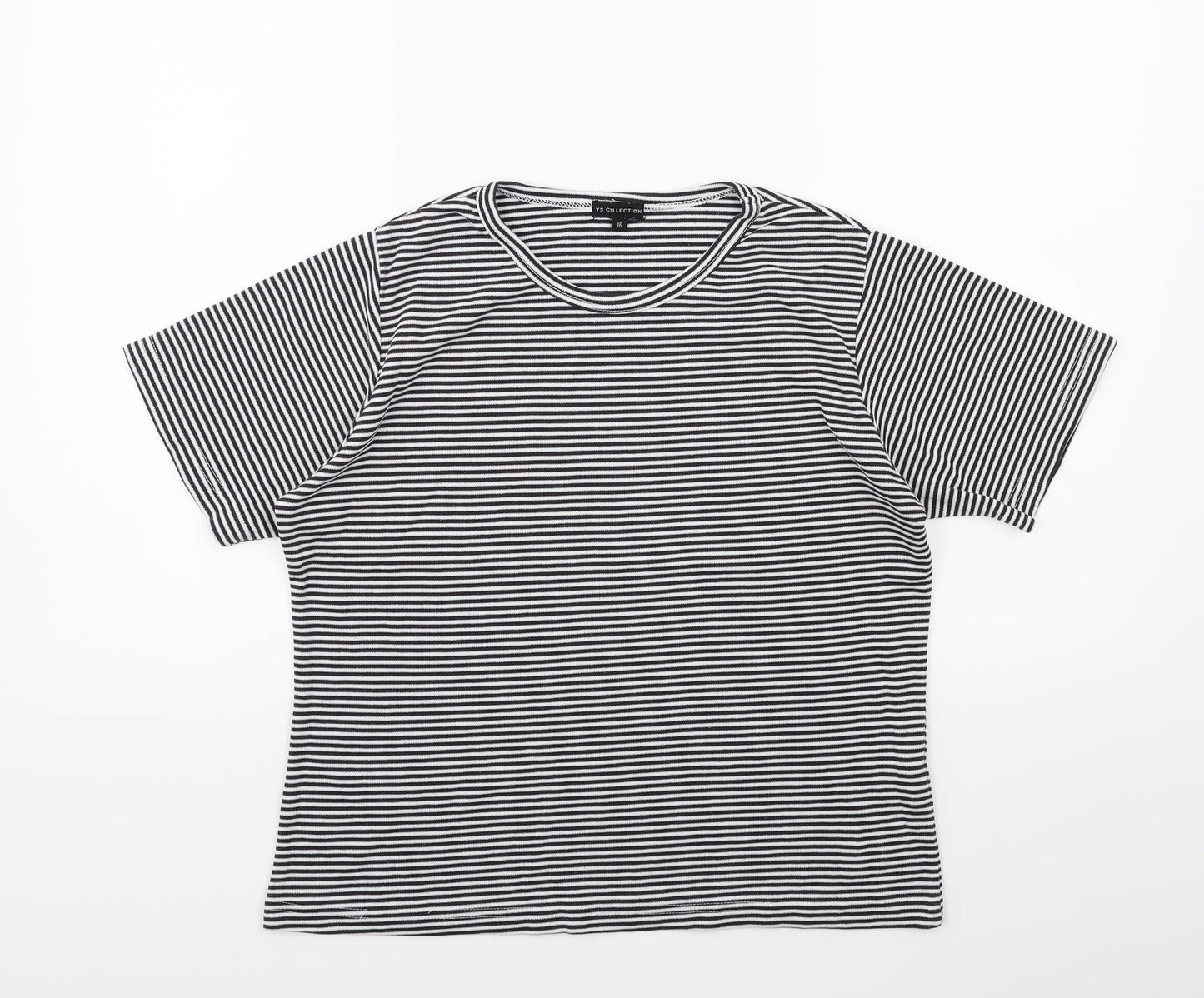 YS Collection Womens Black Striped  Basic T-Shirt Size 16
