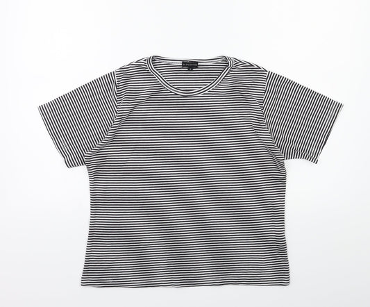 YS Collection Womens Black Striped  Basic T-Shirt Size 16