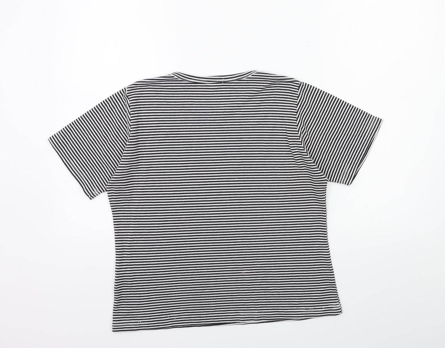 YS Collection Womens Black Striped  Basic T-Shirt Size 16