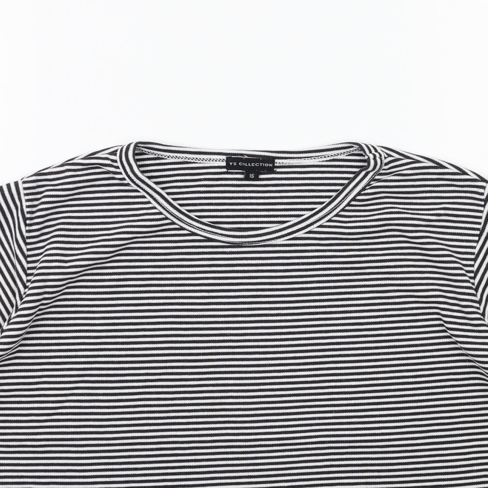 YS Collection Womens Black Striped  Basic T-Shirt Size 16