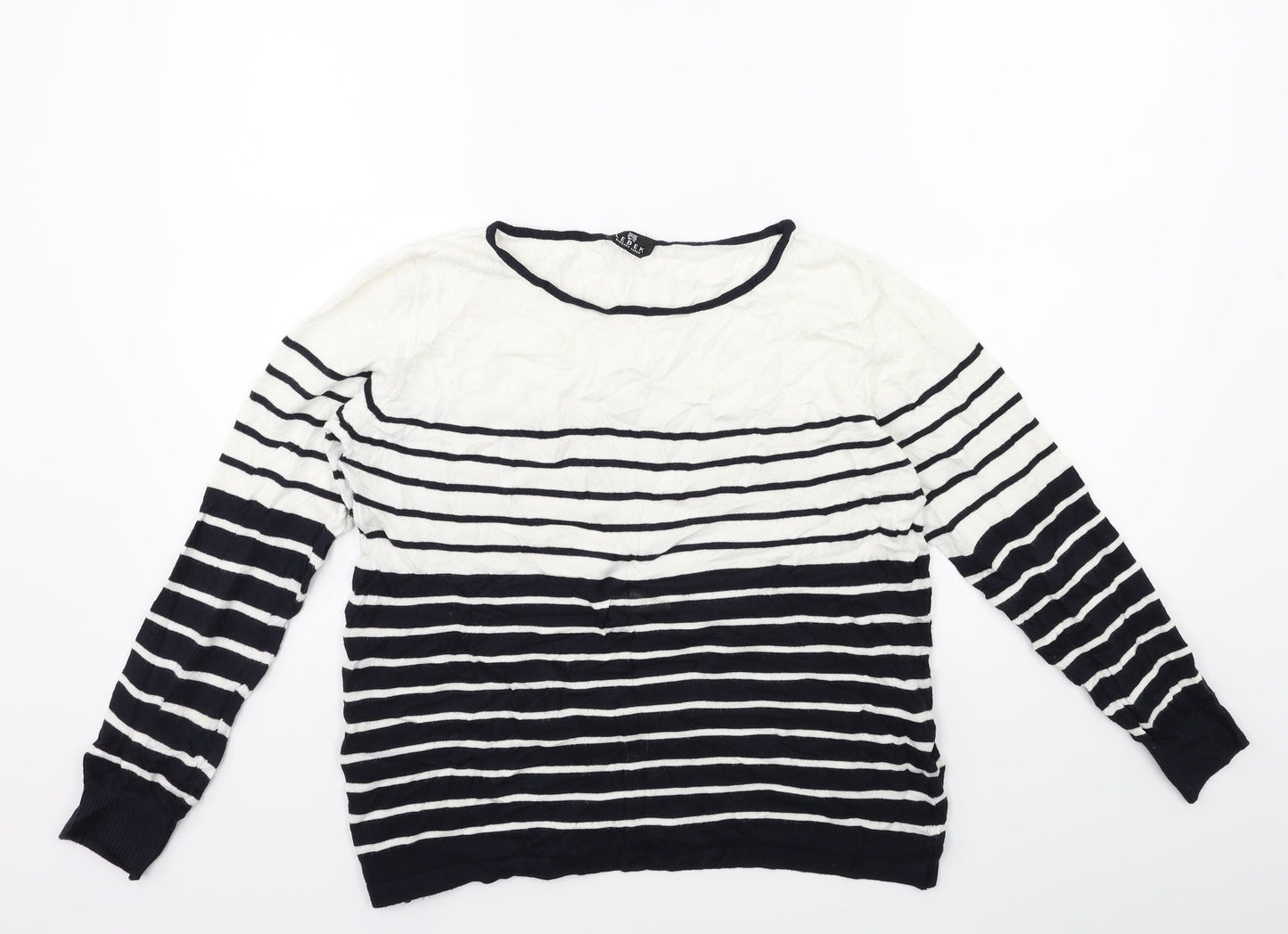Lebek Womens White Striped Knit Pullover Jumper Size 12