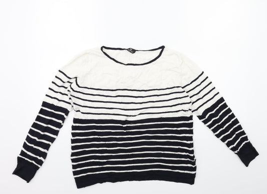 Lebek Womens White Striped Knit Pullover Jumper Size 12