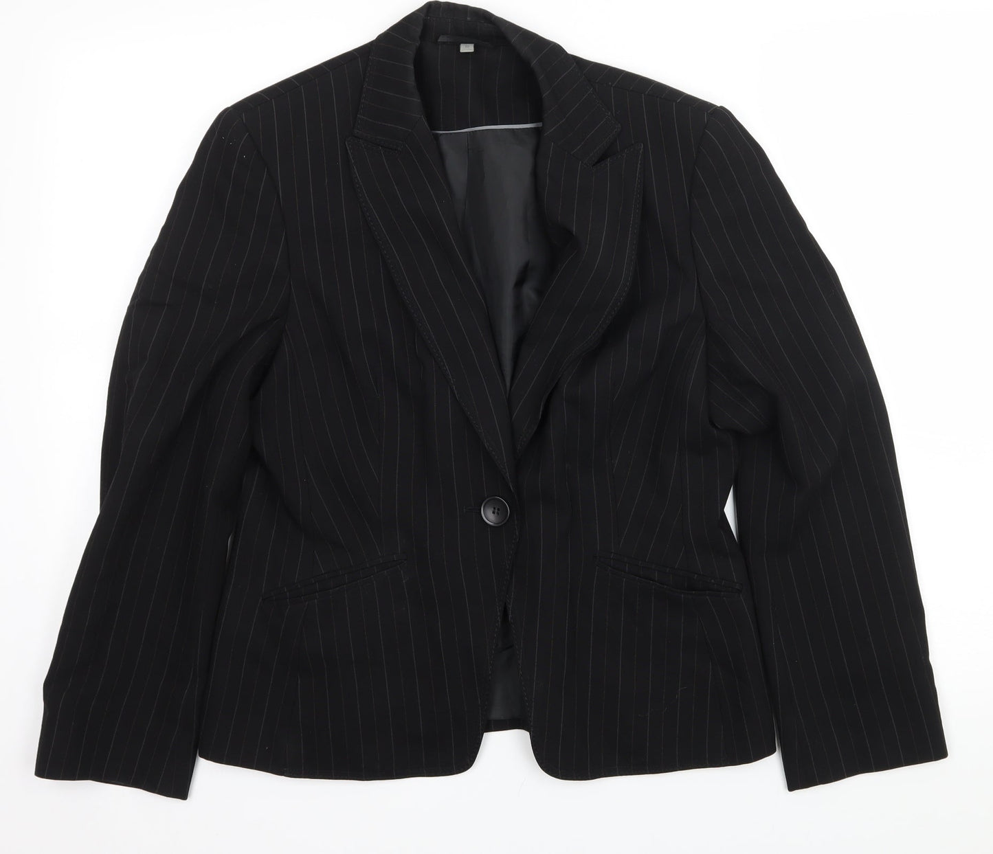 Preowrn Womens Black Striped  Jacket Suit Jacket Size 12