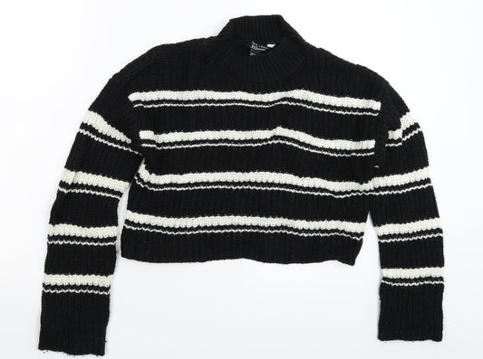 New Look Girls Black Striped Knit Pullover Jumper Size 12-13 Years