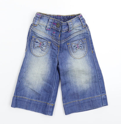 Preloved NEXT Girls Blue  Denim Capri Jeans Size 3-6 Months - Front