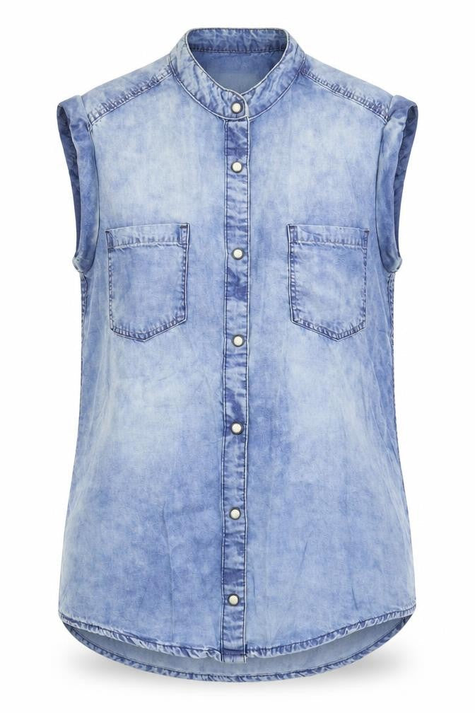 Denim & Co. Womens Blue  Denim Basic Button-Up Size 8