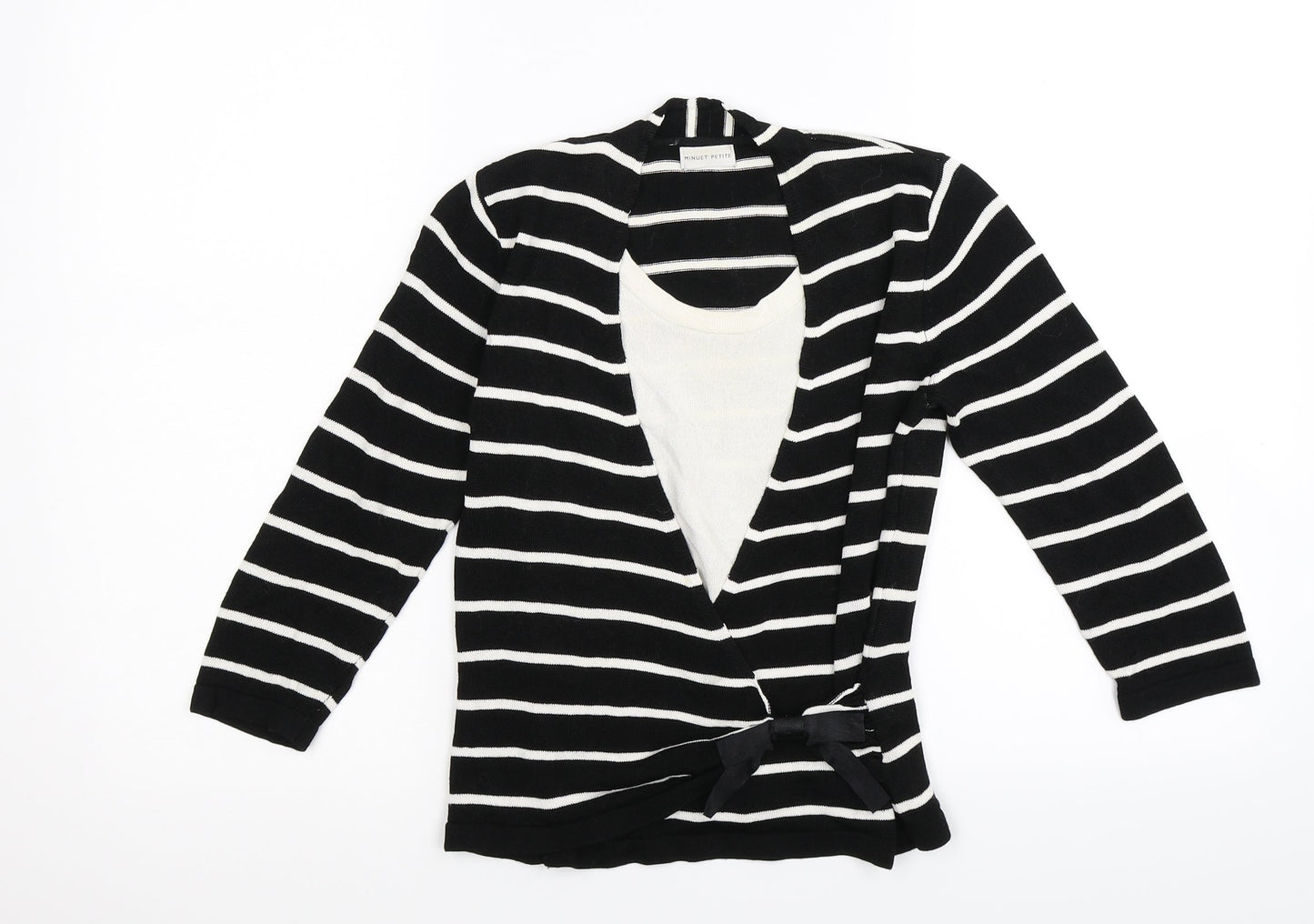 Minuet Petite Womens Black Striped  Pullover Jumper Size S