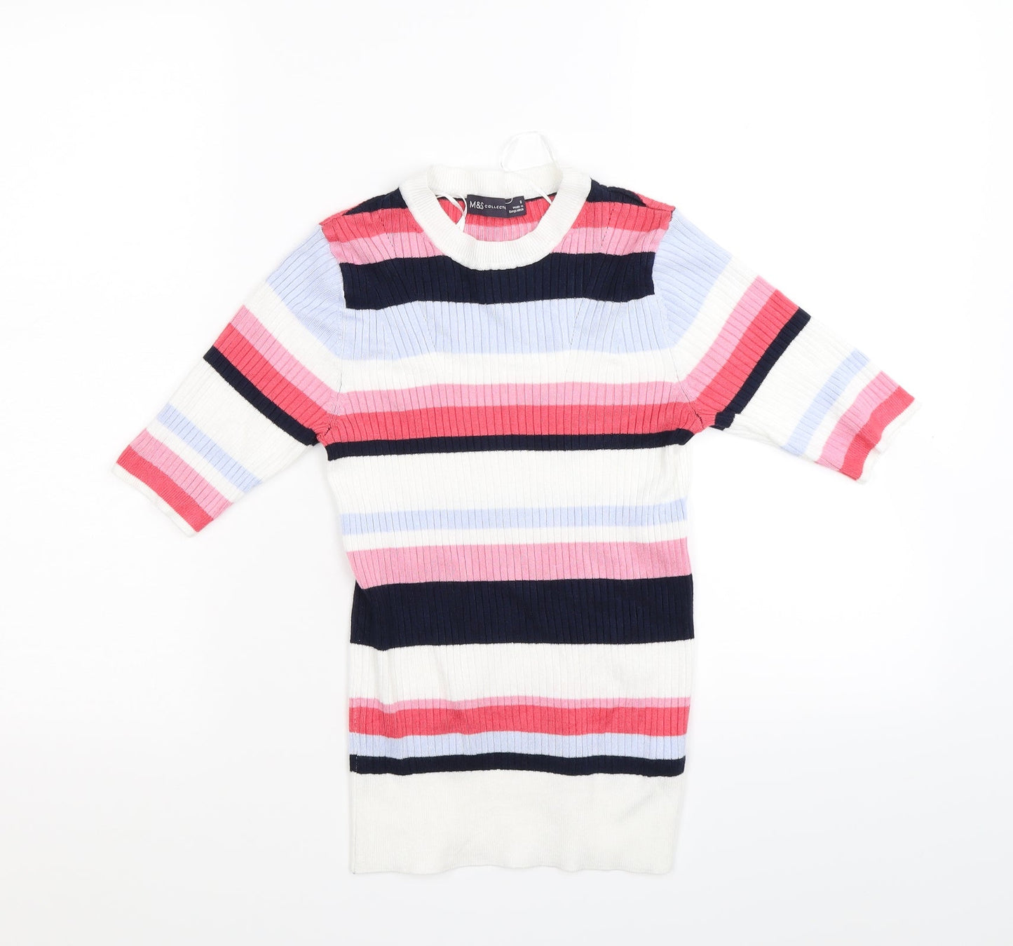 Marks and Spencer Womens White Striped Knit Pullover Jumper Size 8