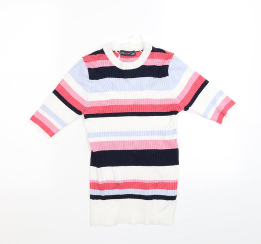 Marks and Spencer Womens White Striped Knit Pullover Jumper Size 8