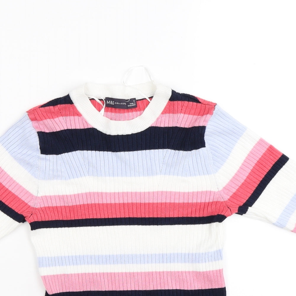 Marks and Spencer Womens White Striped Knit Pullover Jumper Size 8