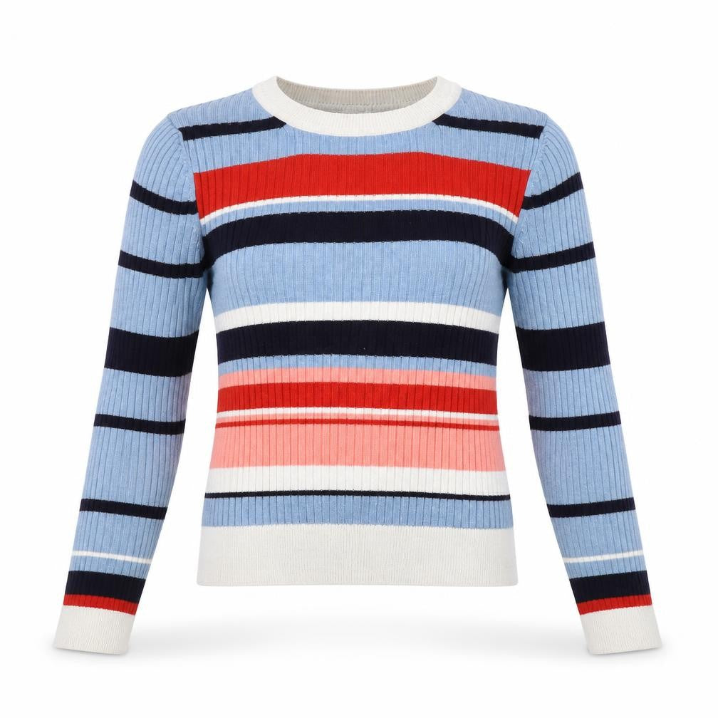 Cooperative Womens Blue Striped Knit Pullover Jumper Size S