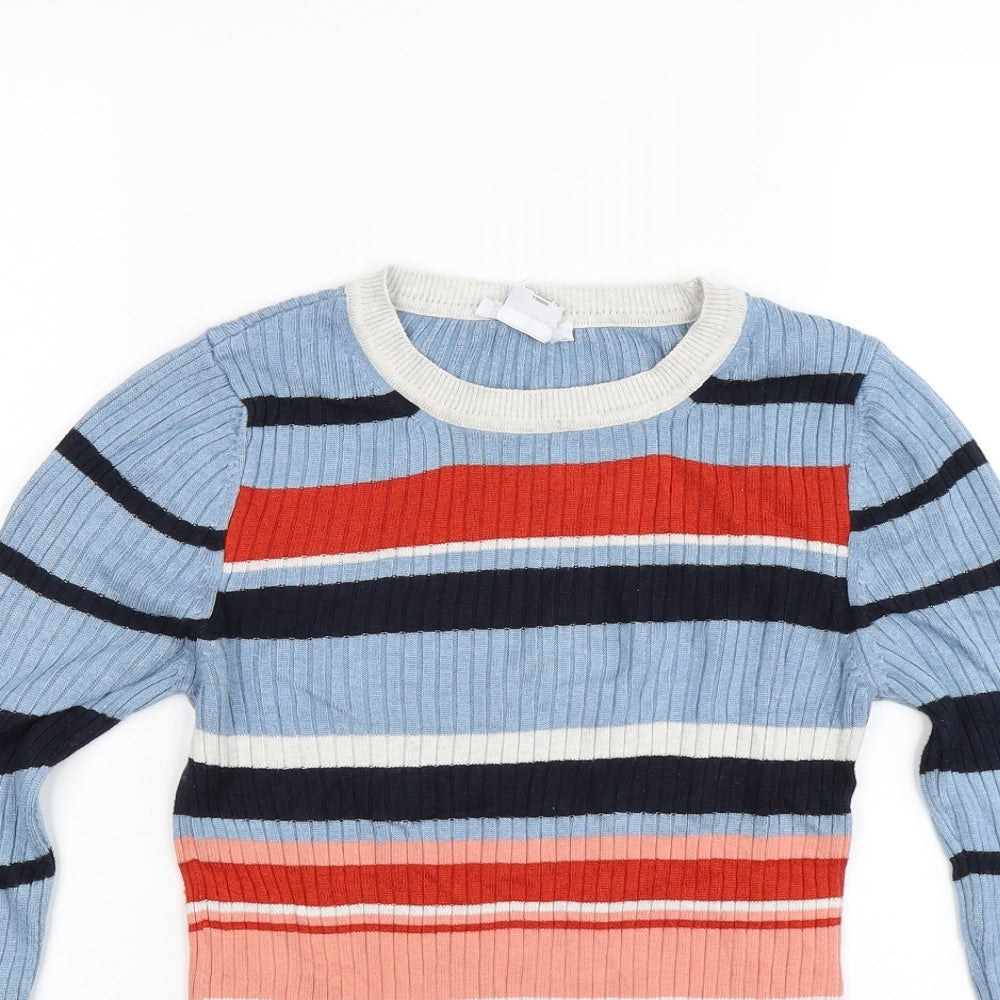 Cooperative Womens Blue Striped Knit Pullover Jumper Size S