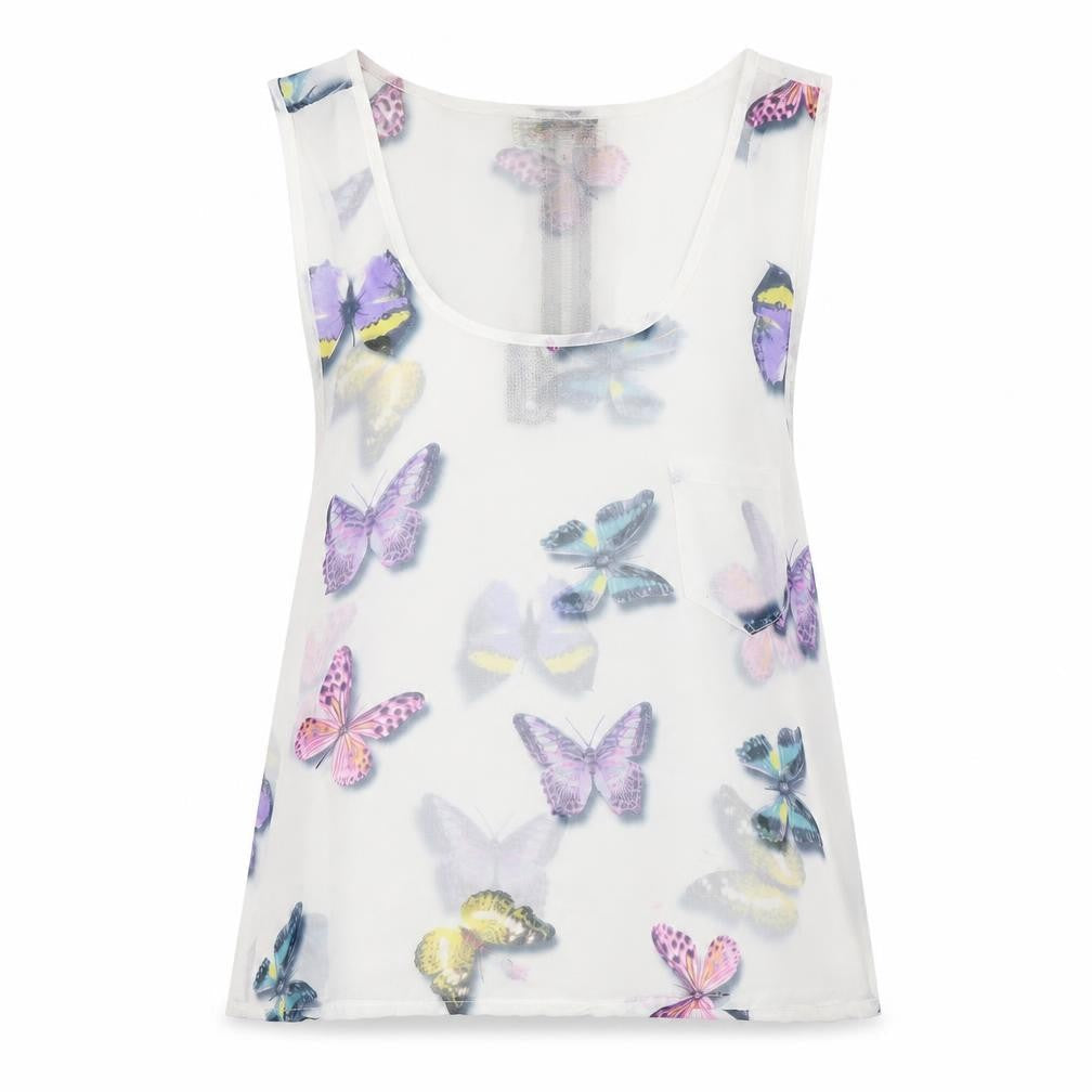 Cameo Rose Womens White Basic Tank Size 8 - Butterflies