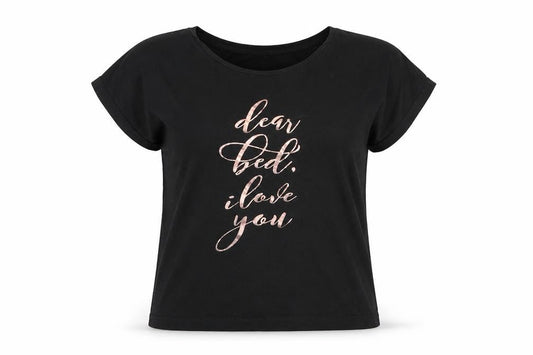 Boux Womens Black   Basic T-Shirt Size XS  - Dear bed I love you