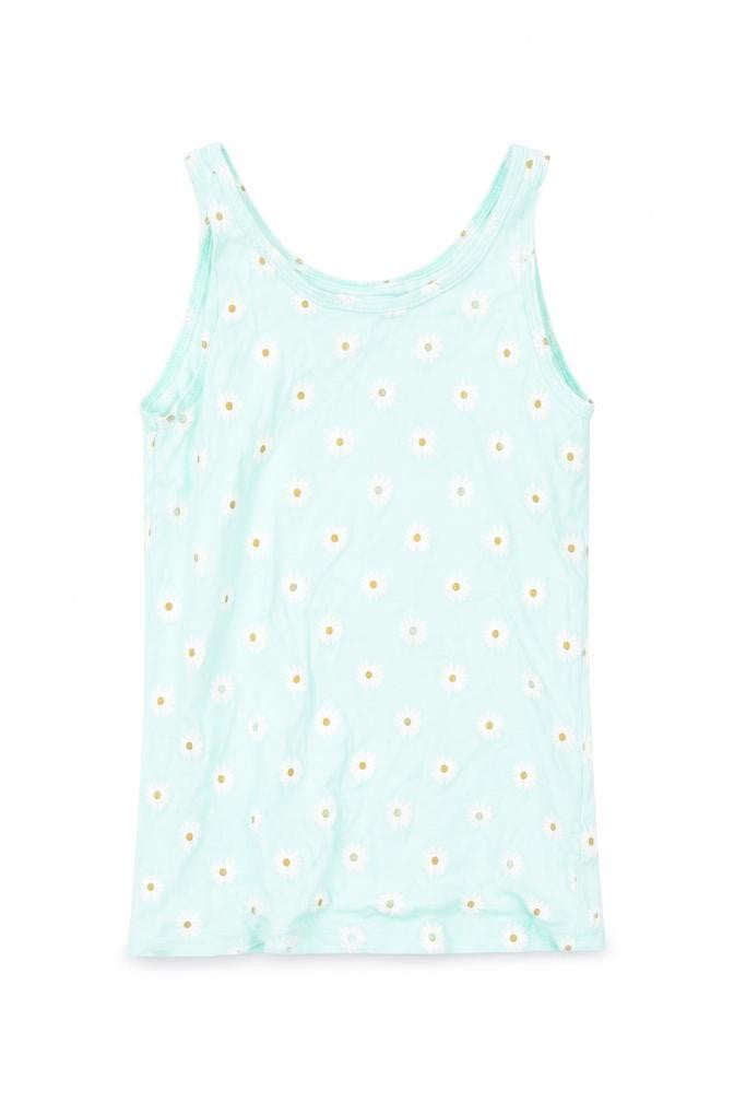 Primark Girls Green   Basic Tank Size 7-8 Years  - Daisies