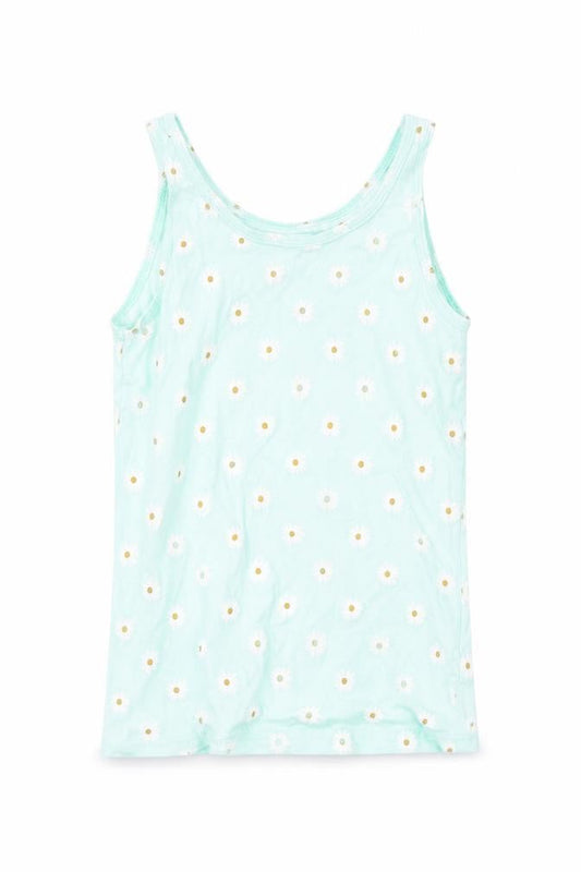 Primark Girls Green   Basic Tank Size 7-8 Years  - Daisies