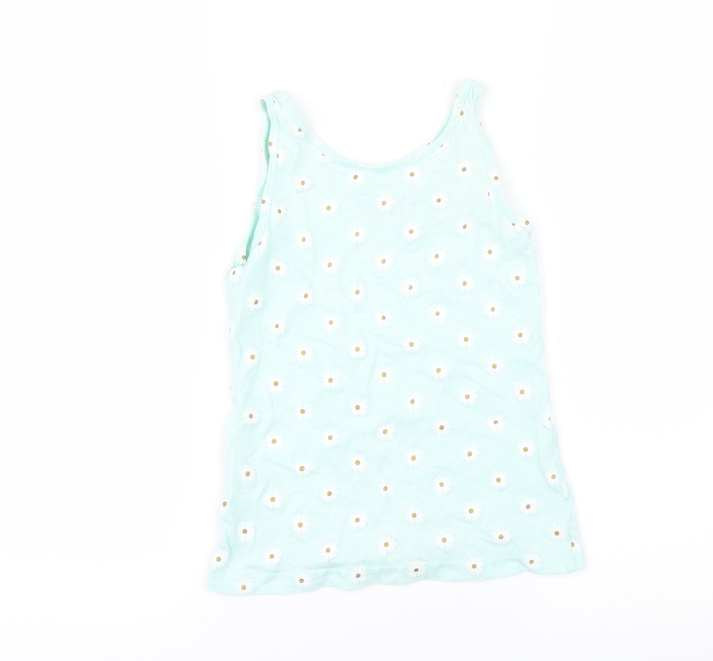 Primark Girls Green   Basic Tank Size 7-8 Years  - Daisies
