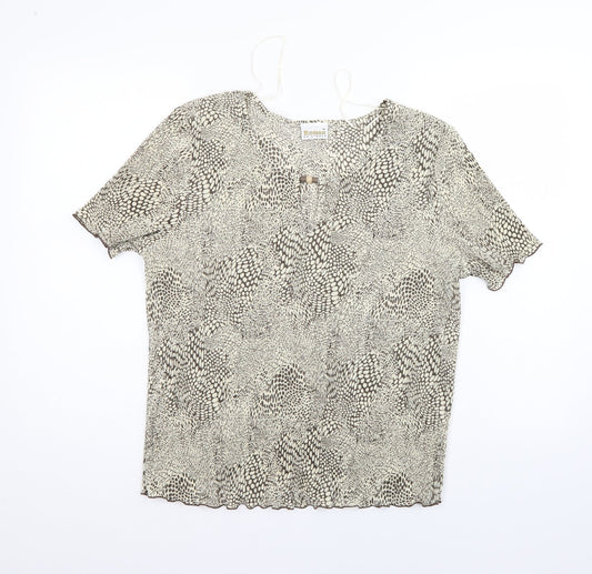 Roman Womens Ivory Animal Print  Basic Blouse Size M