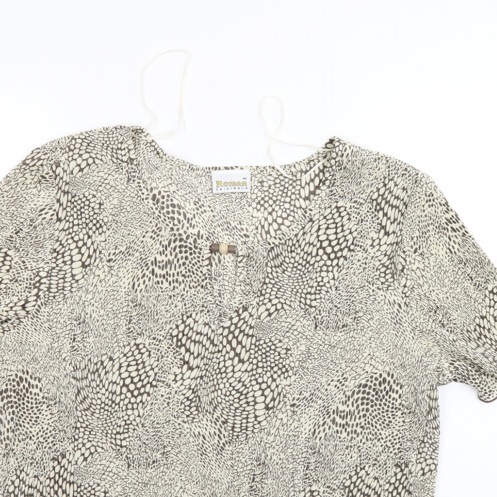 Roman Womens Ivory Animal Print  Basic Blouse Size M