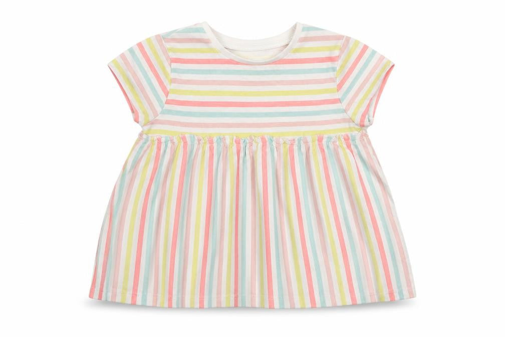 Front view of F&F girls’ multicoloured striped t-shirt dress, size 12-18, months