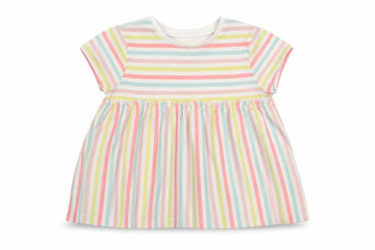 Front view of F&F girls’ multicoloured striped t-shirt dress, size 12-18, months