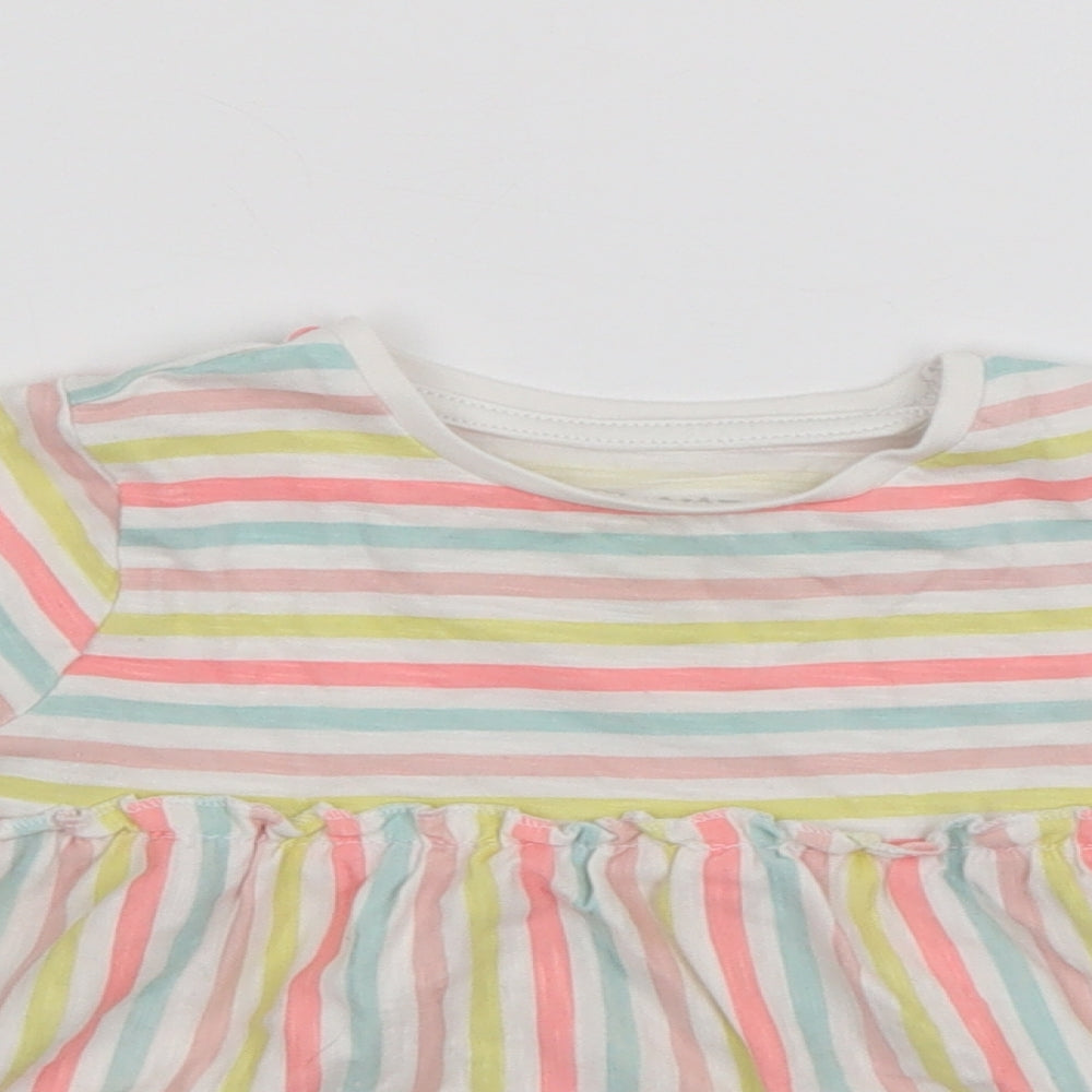 Close-up detail of F&F girls’ multicoloured striped t-shirt dress, size 12-18, months