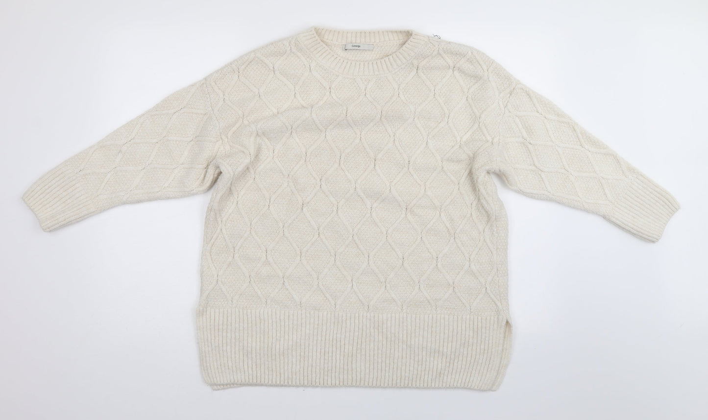 George Womens White Argyle/Diamond  Pullover Jumper Size L