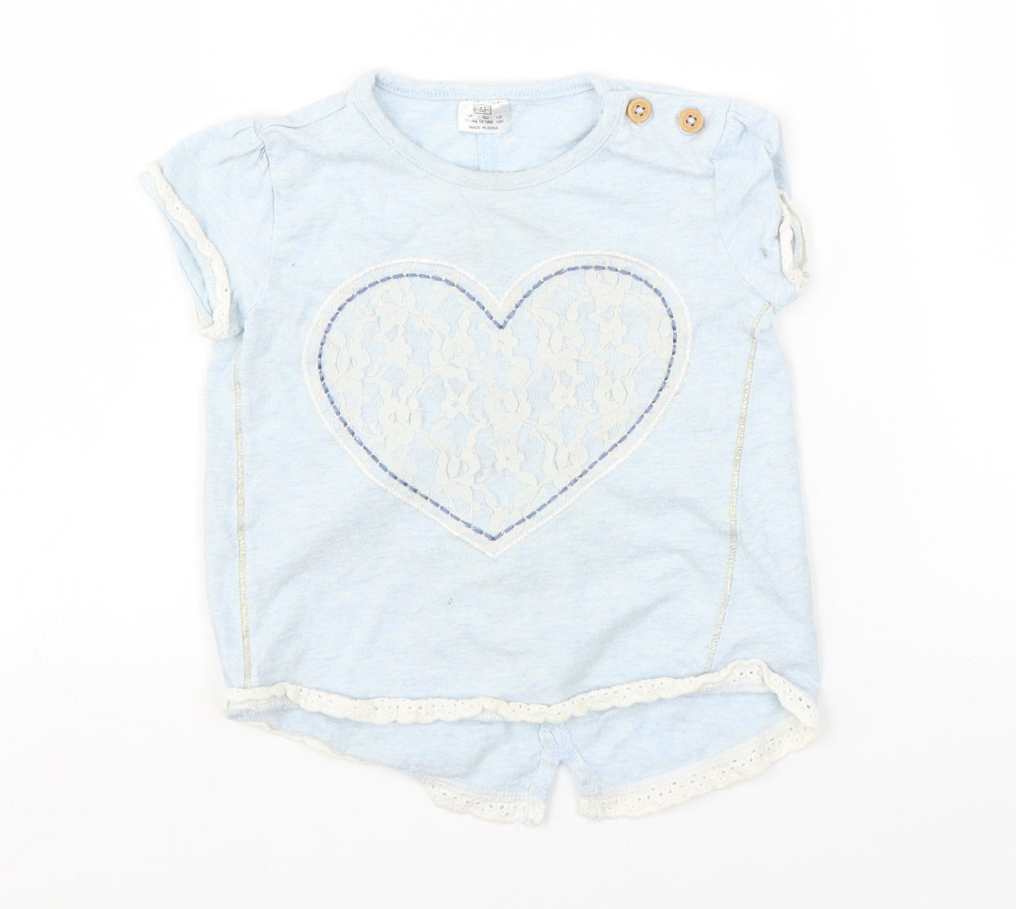 F&F Baby Blue   Basic Blouse Size 12-18 Months  - love heart